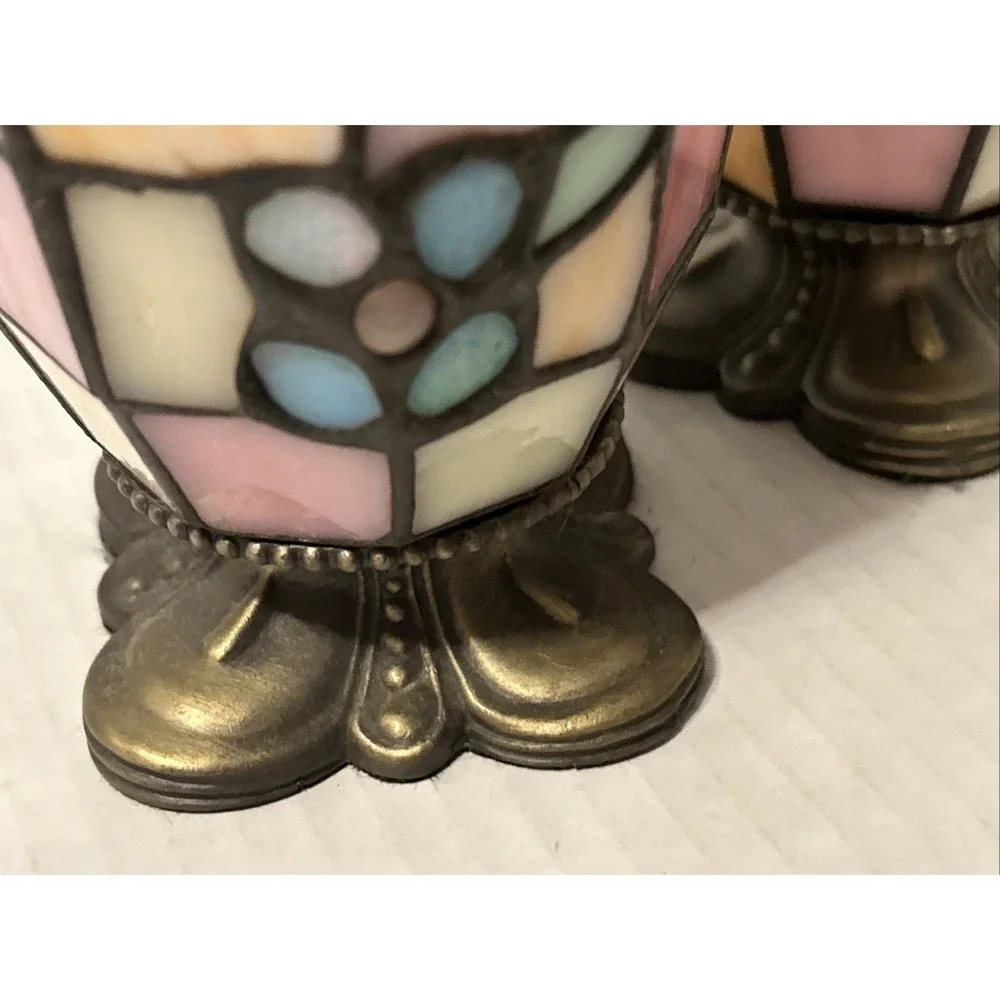 PartyLite Hydrangea Stained Glass Votive Tea Light Candle Holder Set Of 2